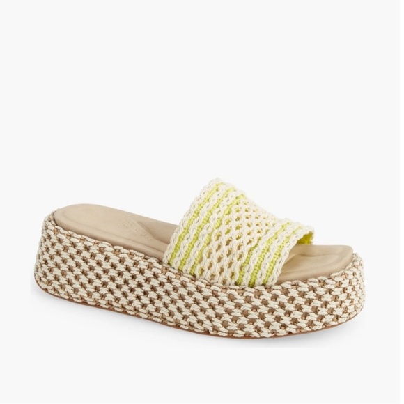 Rag N Bone Women Logan Crochet Green Yellow Square Toe Platform Sandal 39 - Picture 1 of 15